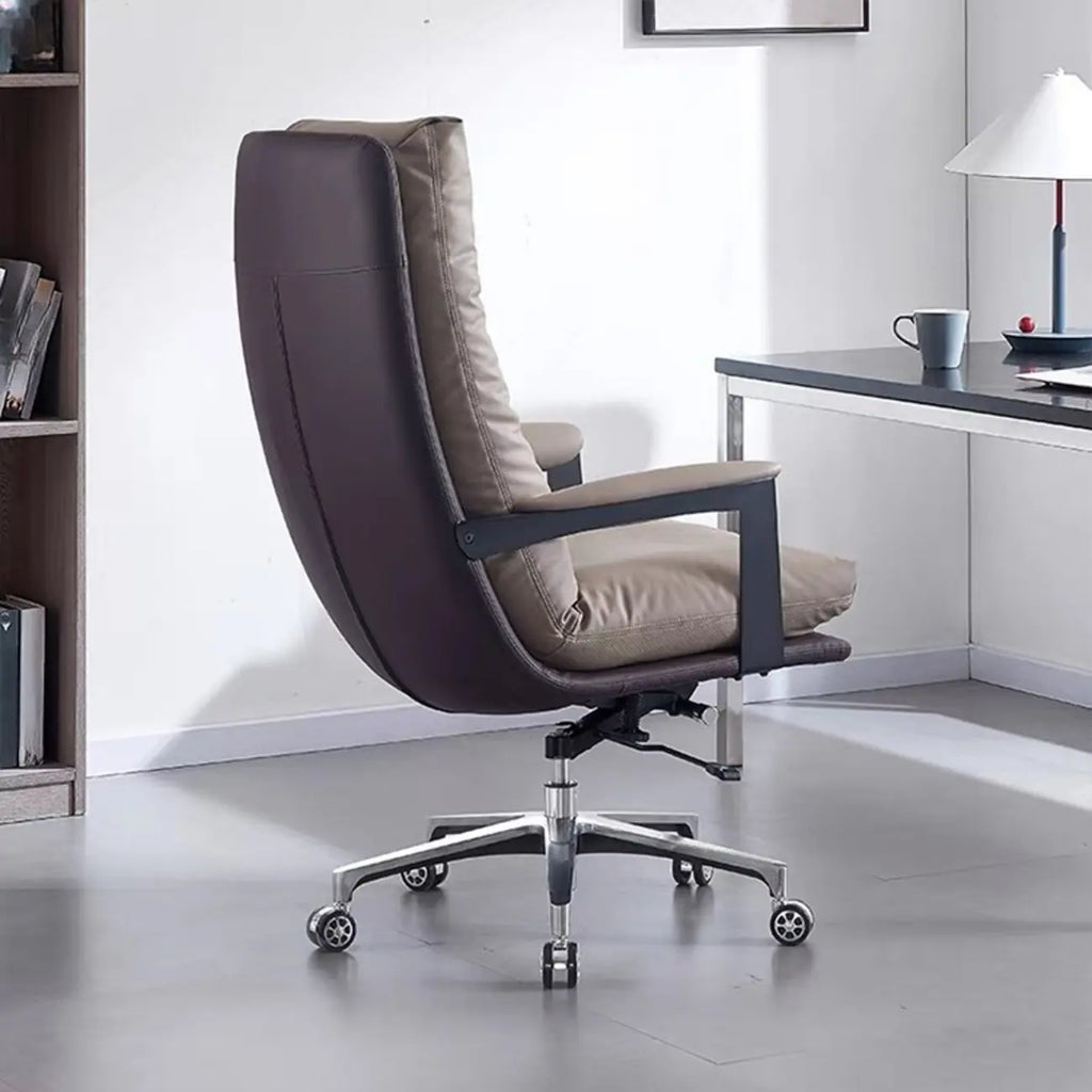 Rotatable Lifting Gray Leather Office Chairs with Wheels