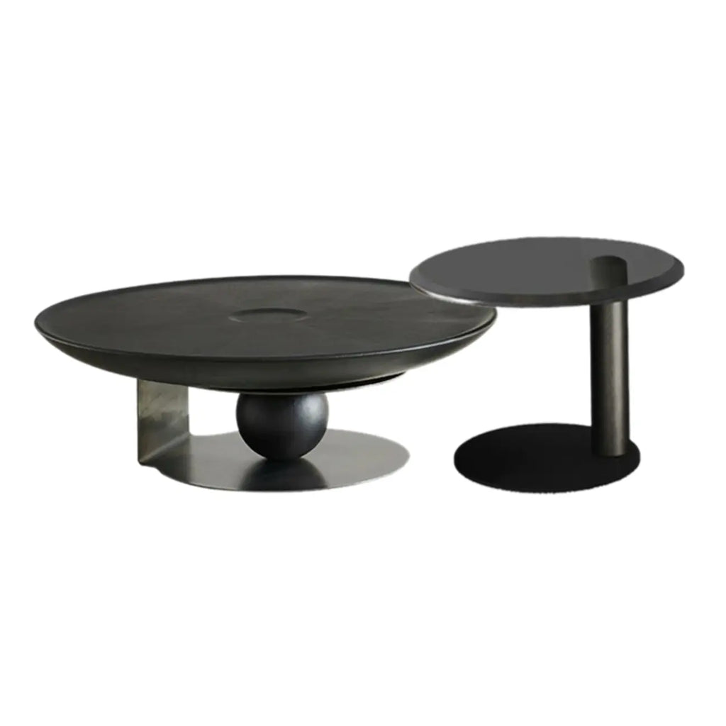 Tray Top Wood Walnut Abstract Base Round Coffee Table