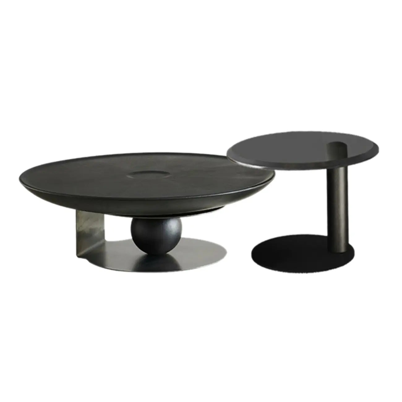 Tray Top Wood Walnut Abstract Base Round Coffee Table