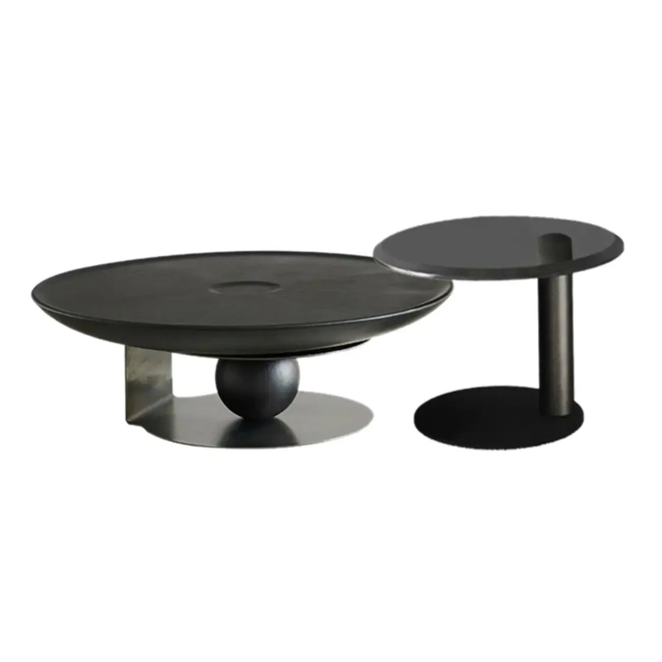 Tray Top Wood Walnut Abstract Base Round Coffee Table