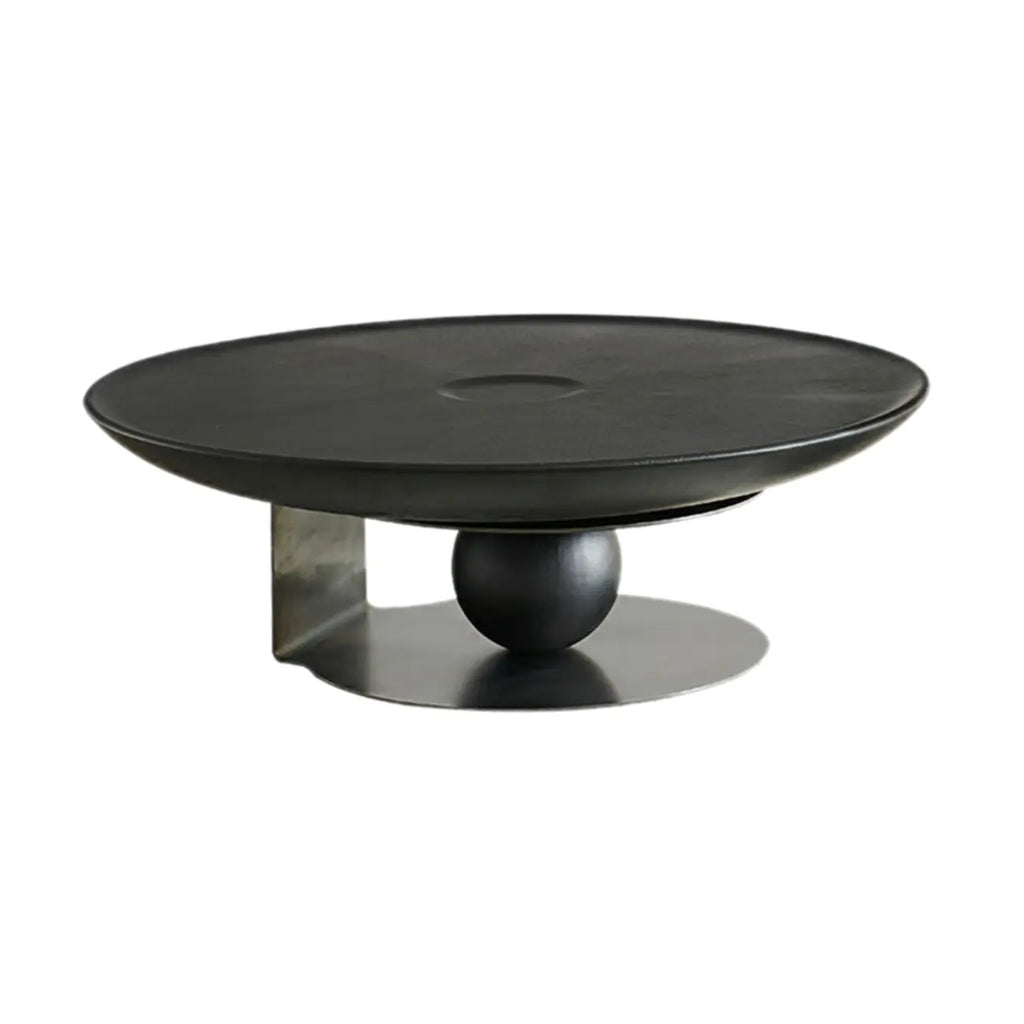 Tray Top Wood Walnut Abstract Base Round Coffee Table