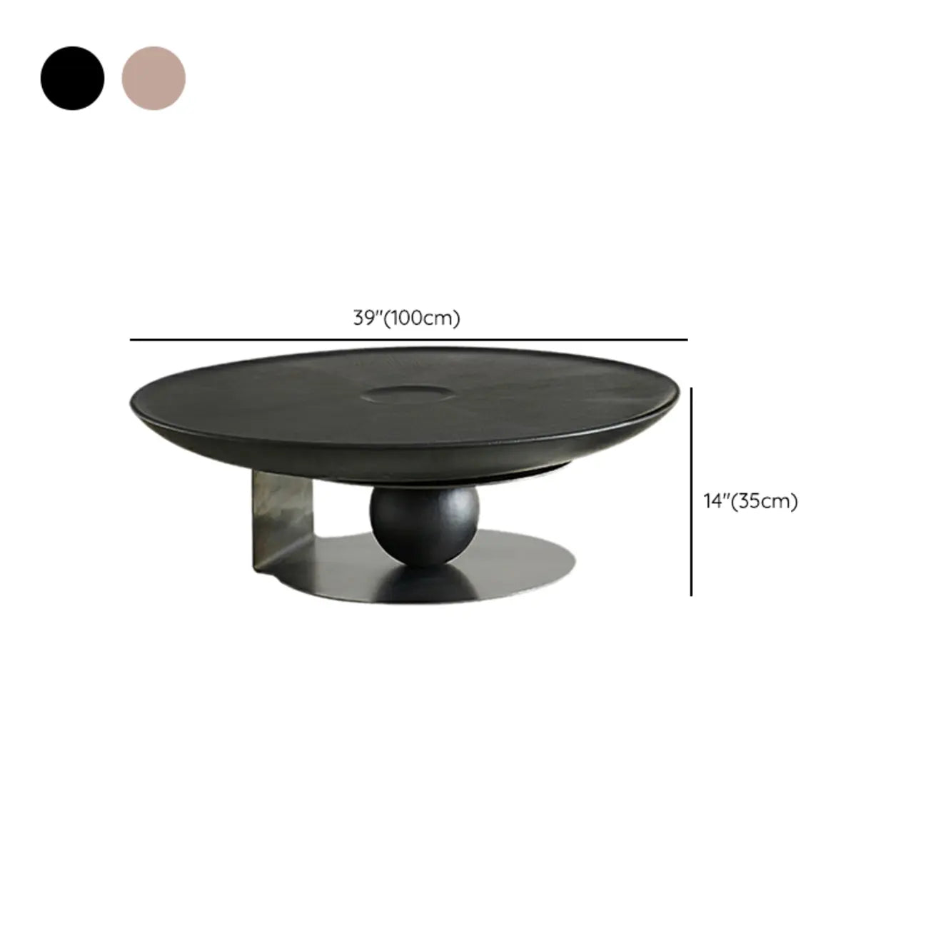 Tray Top Wood Walnut Abstract Base Round Coffee Table