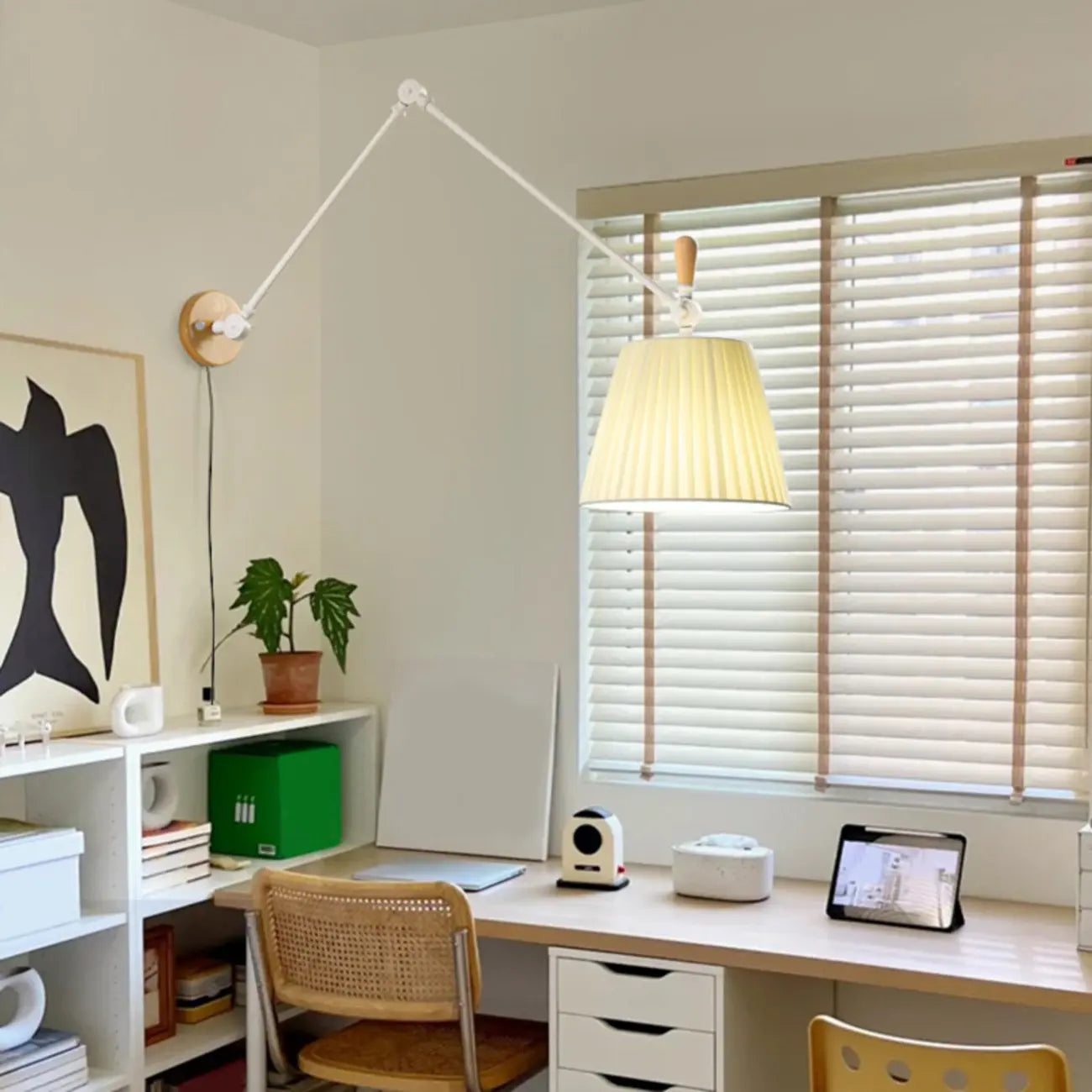 Cylinder Beige Swing Arm Wall Light for Learning Space