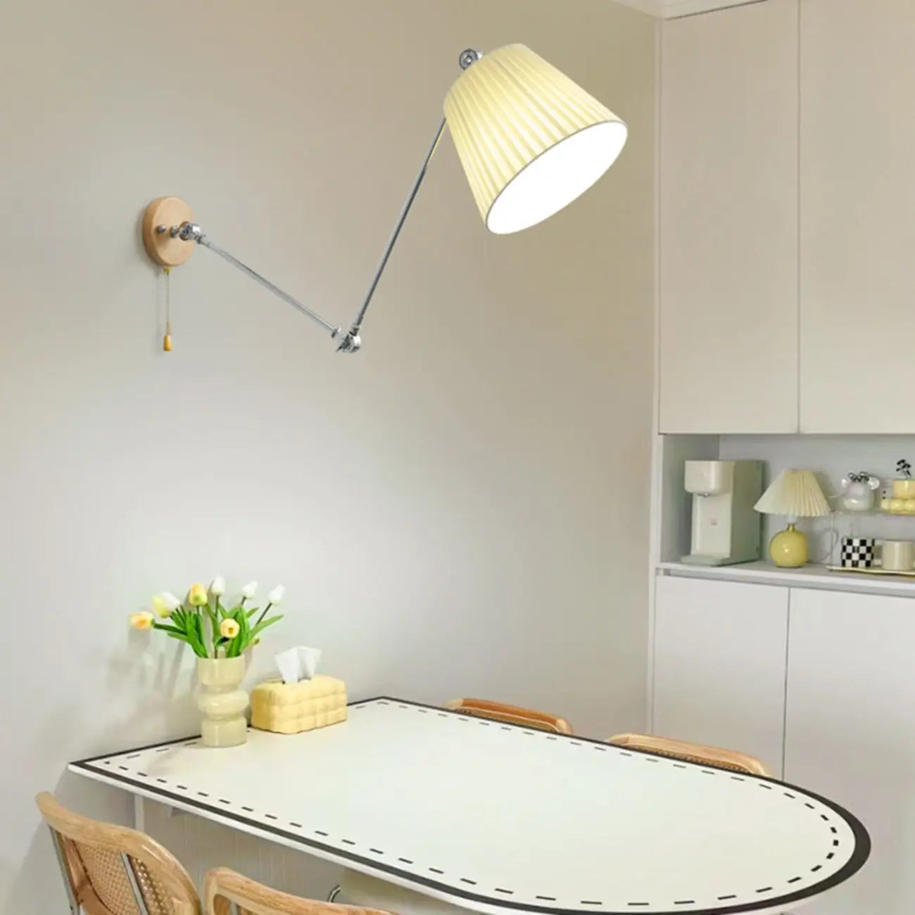 Cylinder Beige Swing Arm Wall Light for Learning Space