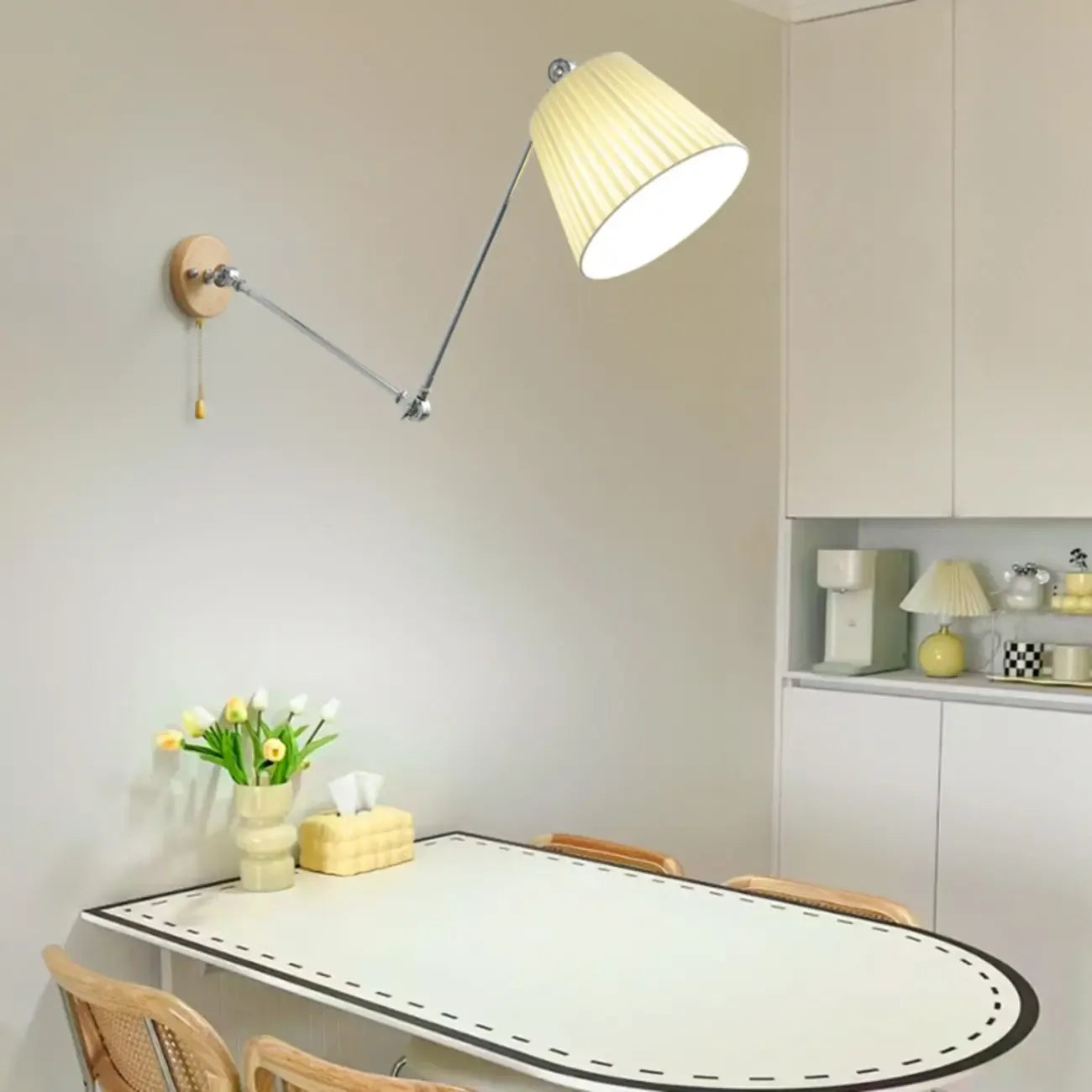 Cylinder Beige Swing Arm Wall Light for Learning Space