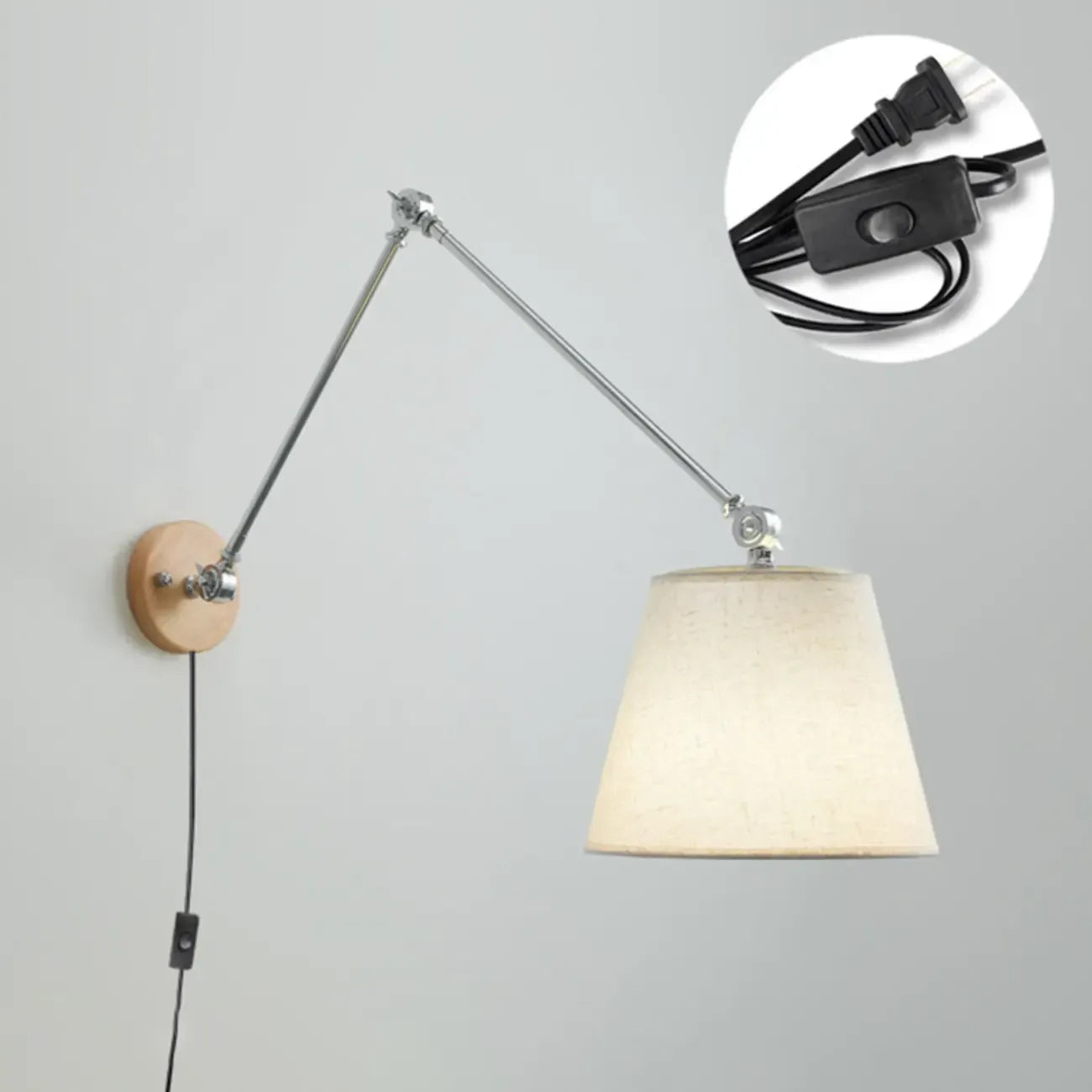 Cylinder Beige Swing Arm Wall Light for Learning Space