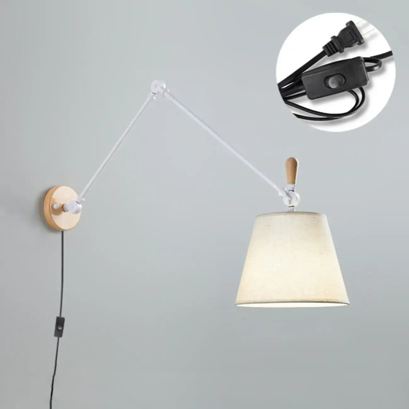 Cylinder Beige Swing Arm Wall Light for Learning Space