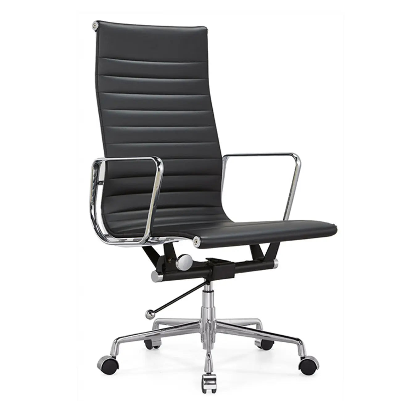 Beige Leather Adjustable High-Back Swivel Office Chair