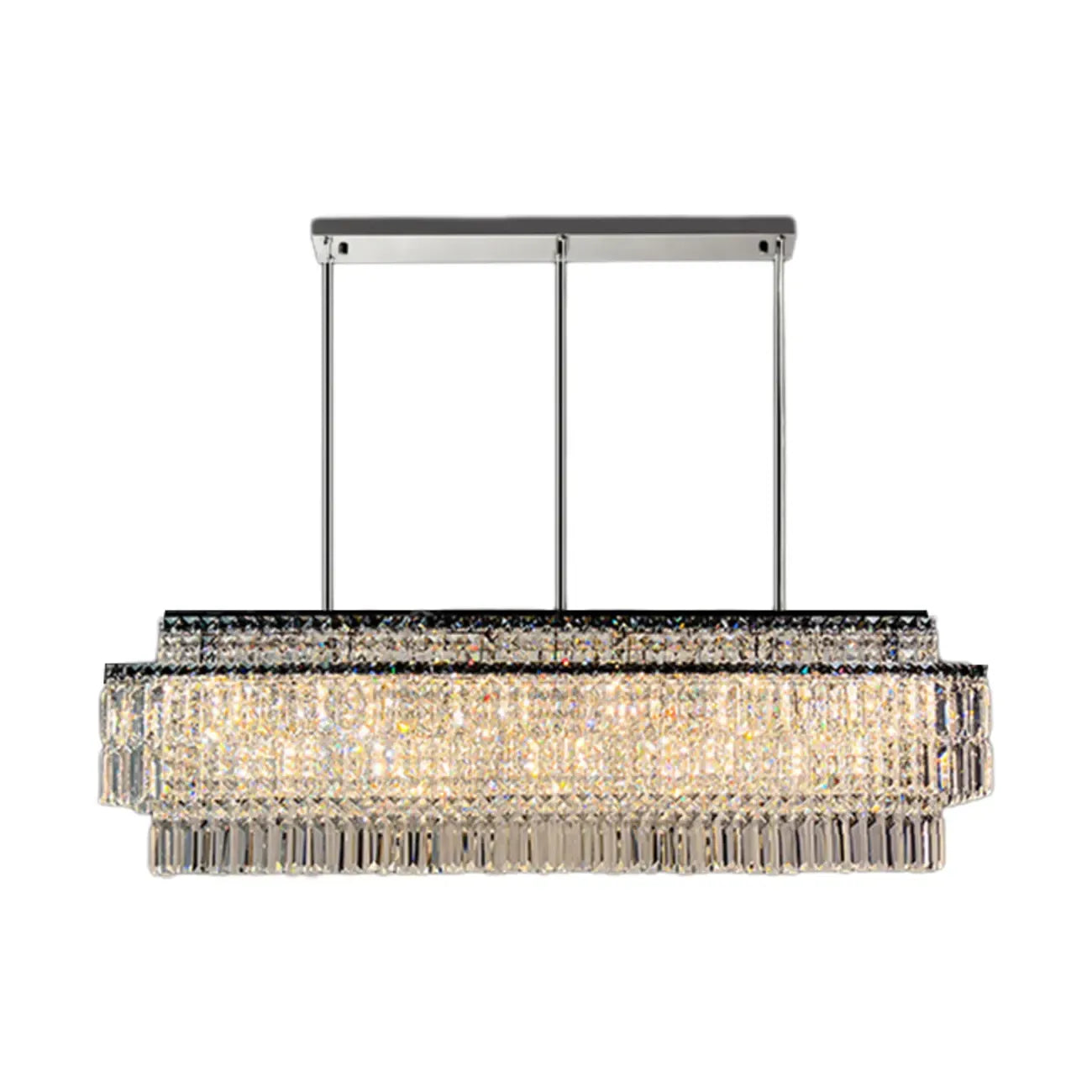 Modern Rectangle 2-Tier Crystal Island Pendant Light for Kitchen