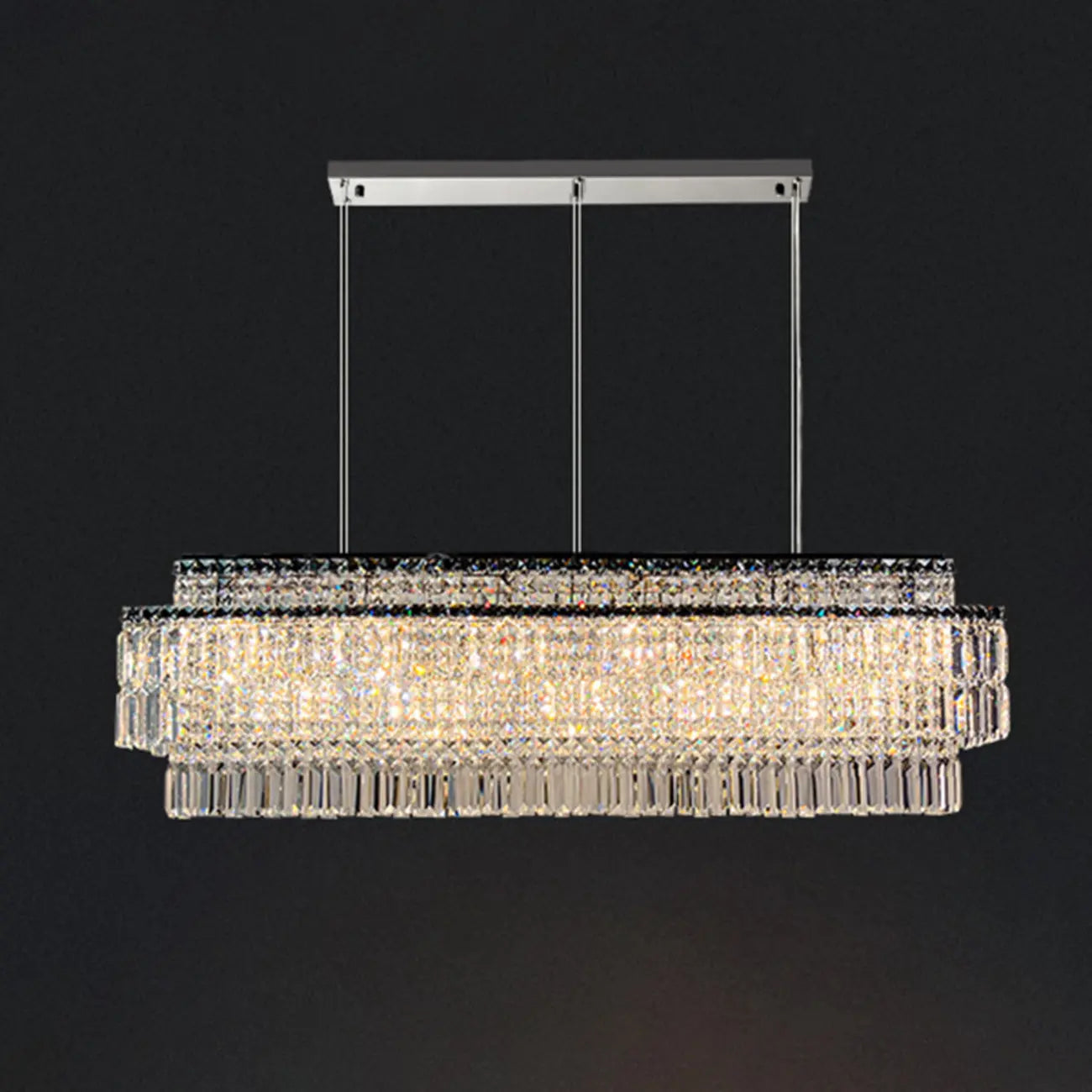 Modern Rectangle 2-Tier Crystal Island Pendant Light for Kitchen