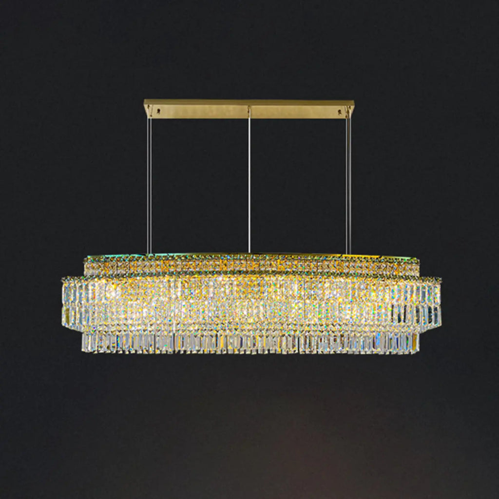 Modern Rectangle 2-Tier Crystal Island Pendant Light for Kitchen