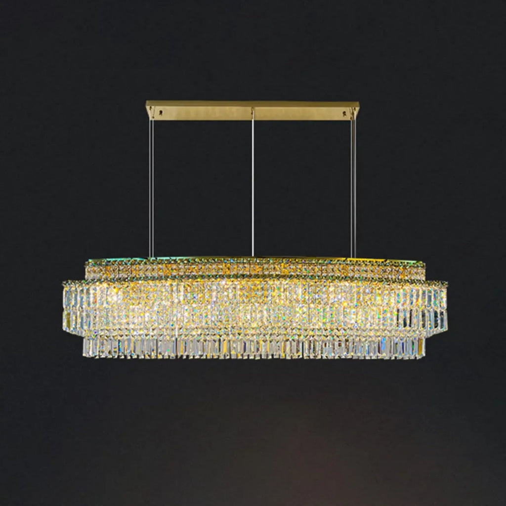 Modern Rectangle 2-Tier Crystal Island Pendant Light for Kitchen