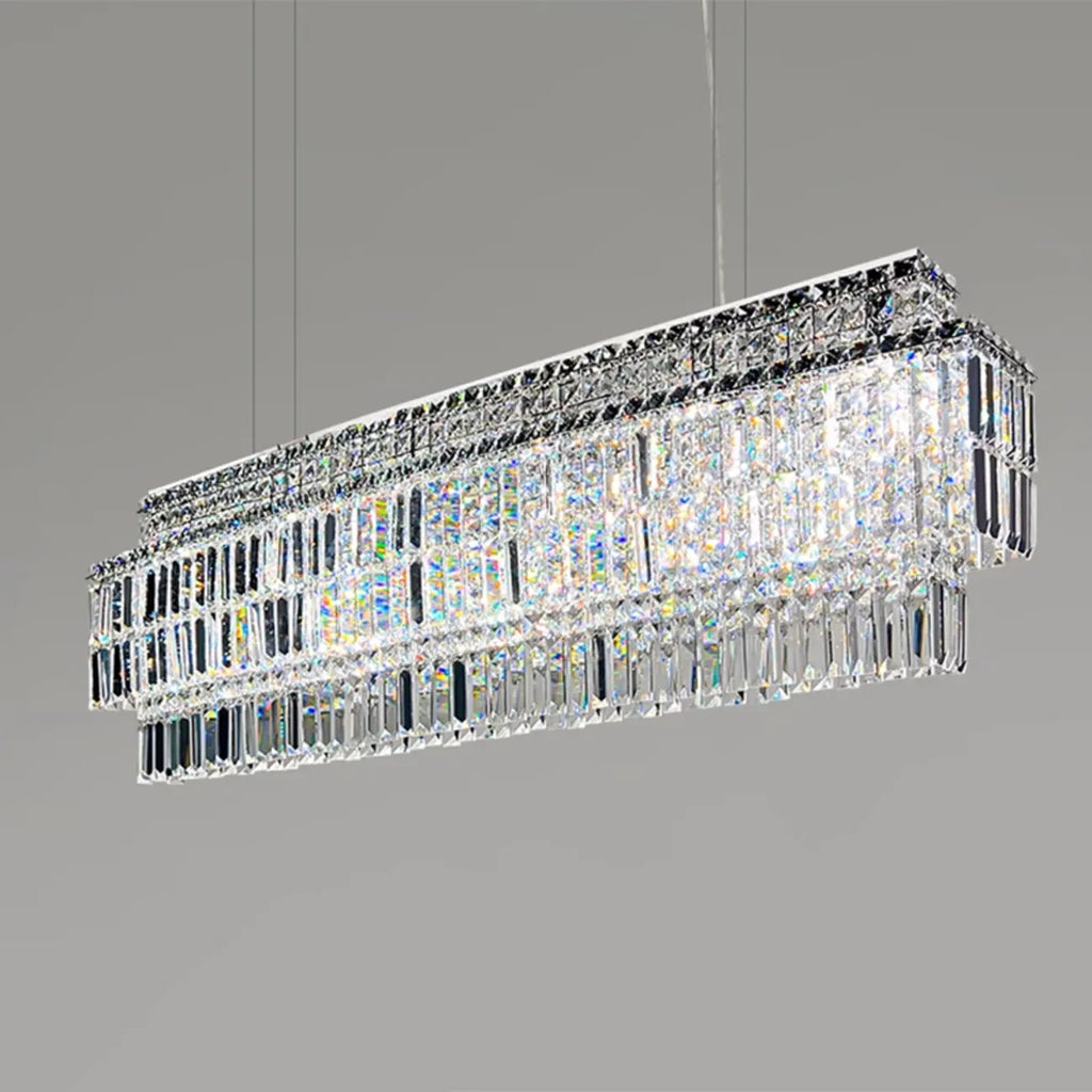 Modern Rectangle 2-Tier Crystal Island Pendant Light for Kitchen