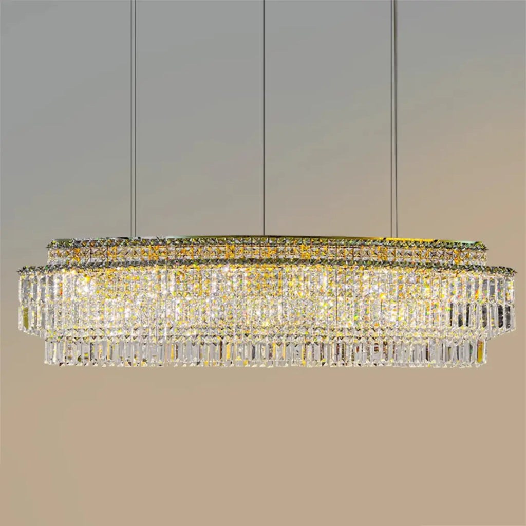 Modern Rectangle 2-Tier Crystal Island Pendant Light for Kitchen