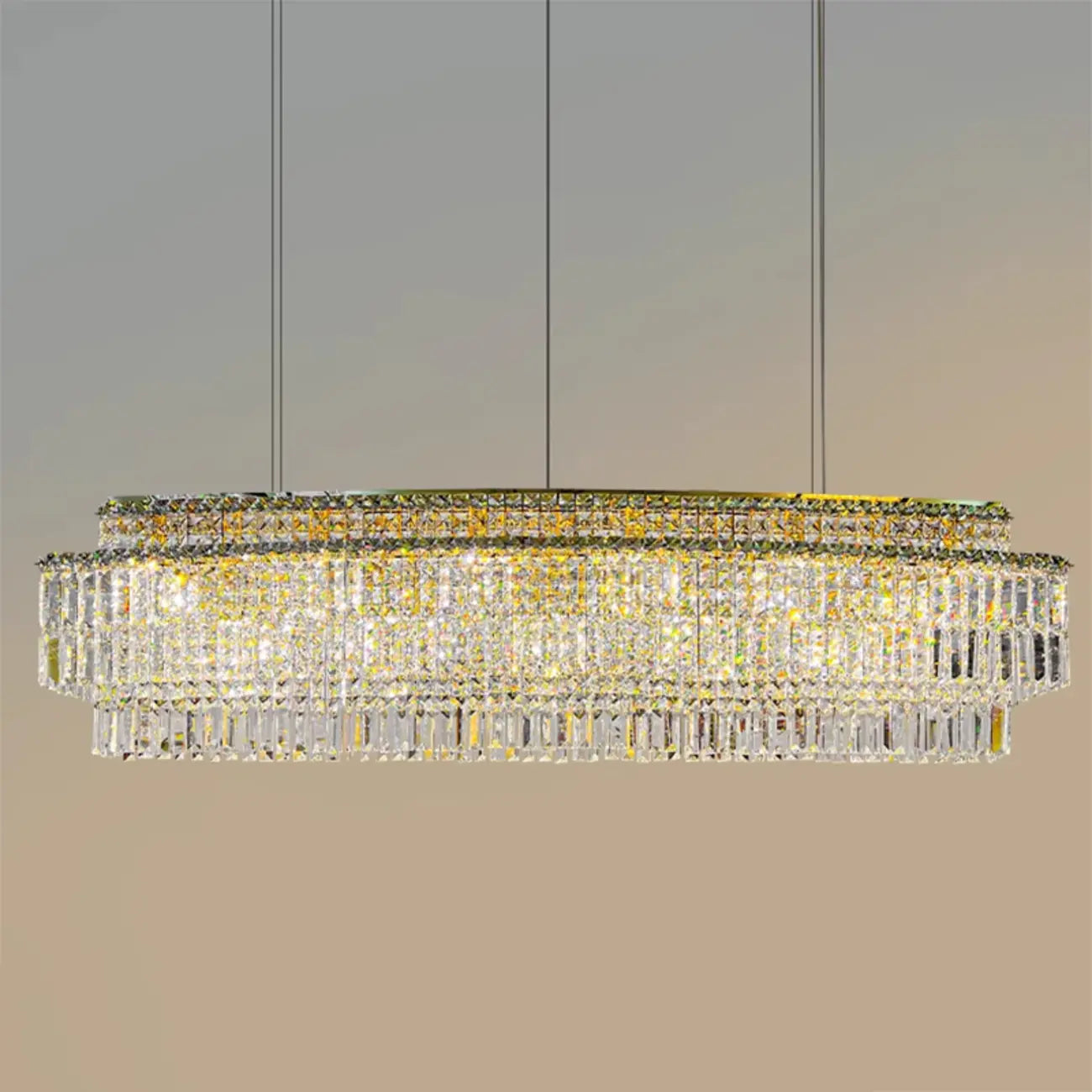 Modern Rectangle 2-Tier Crystal Island Pendant Light for Kitchen