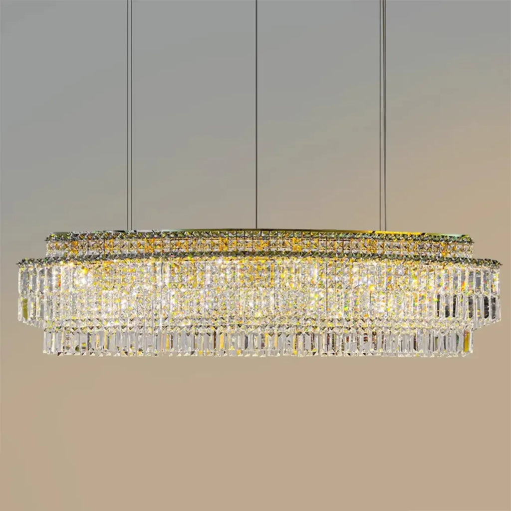 Modern Rectangle 2-Tier Crystal Island Pendant Light for Kitchen