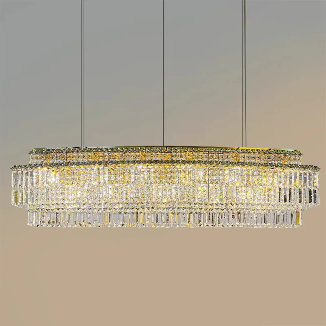 Modern Rectangle 2-Tier Crystal Island Pendant Light for Kitchen