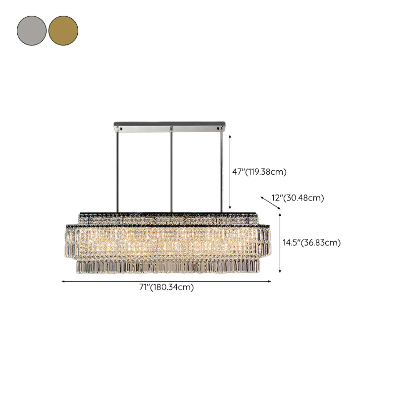 Modern Rectangle 2-Tier Crystal Island Pendant Light for Kitchen