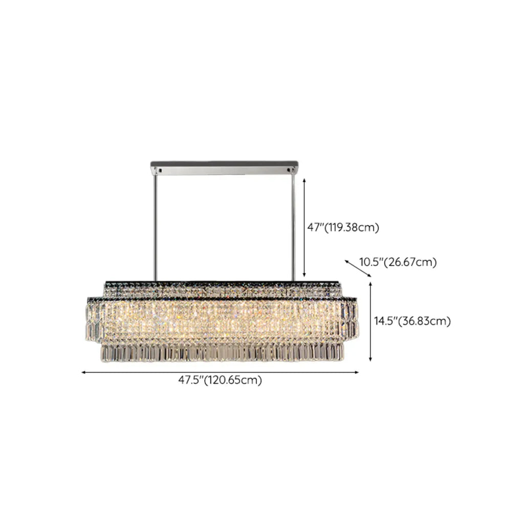 Modern Rectangle 2-Tier Crystal Island Pendant Light for Kitchen