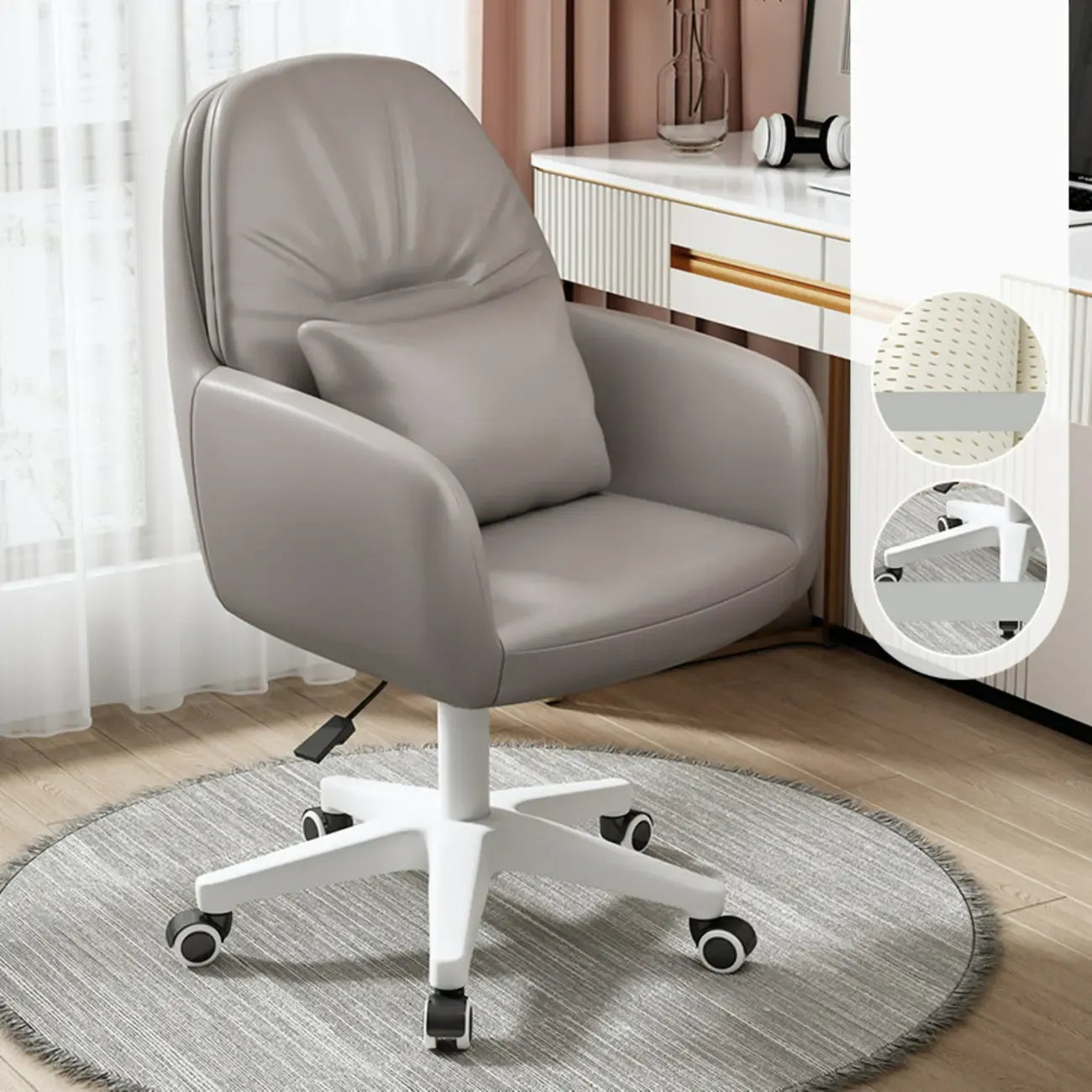 Modern White Grey Leather Swivel Office Chair