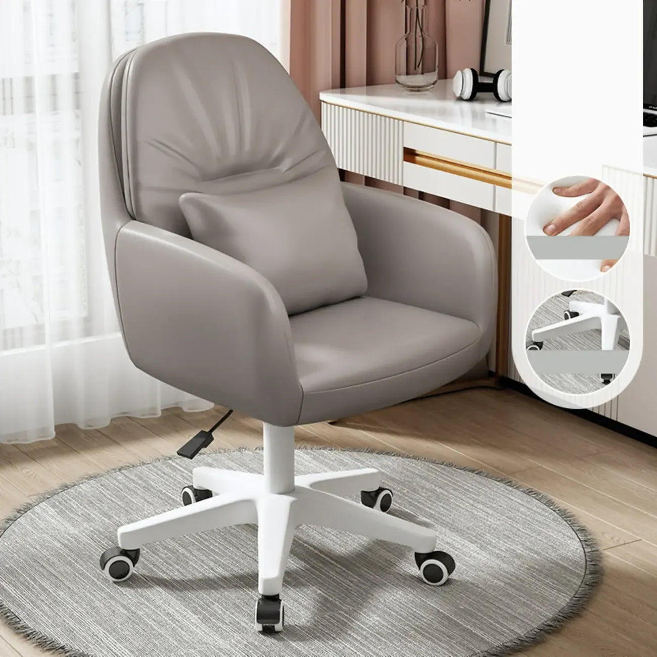 Modern White Grey Leather Swivel Office Chair
