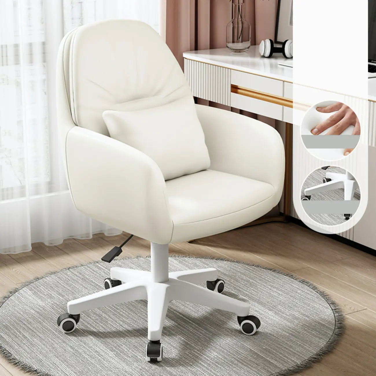 Modern White Grey Leather Swivel Office Chair