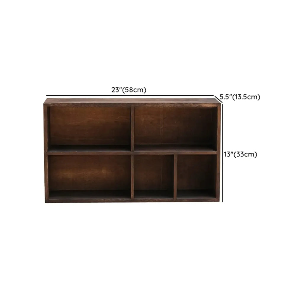 Traditional Long Brown Wood Wall Mount Open Display Cabinet