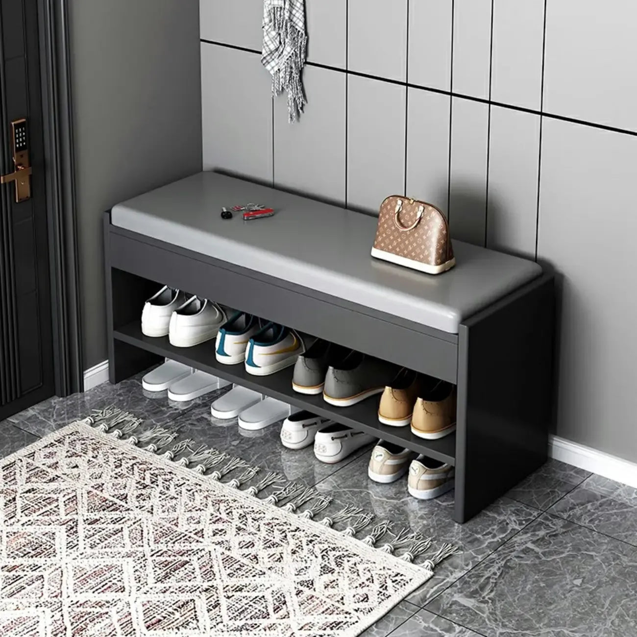Minimalist Entryway Leather Shoe Storage Bench