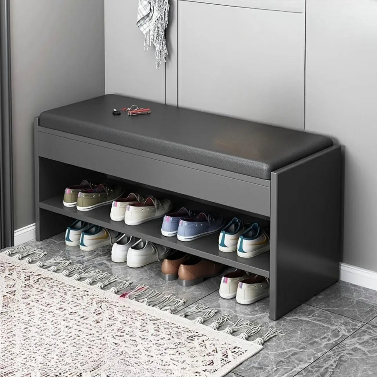 Minimalist Entryway Leather Shoe Storage Bench