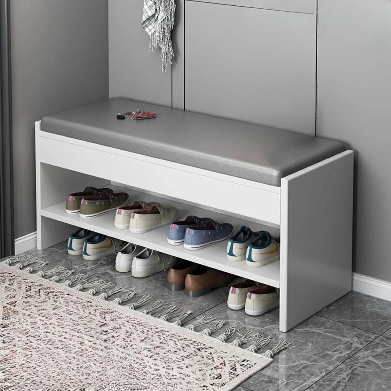 Minimalist Entryway Leather Shoe Storage Bench