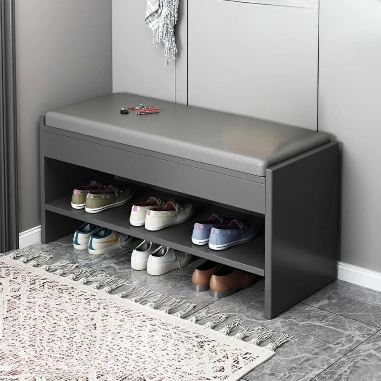 Minimalist Entryway Leather Shoe Storage Bench