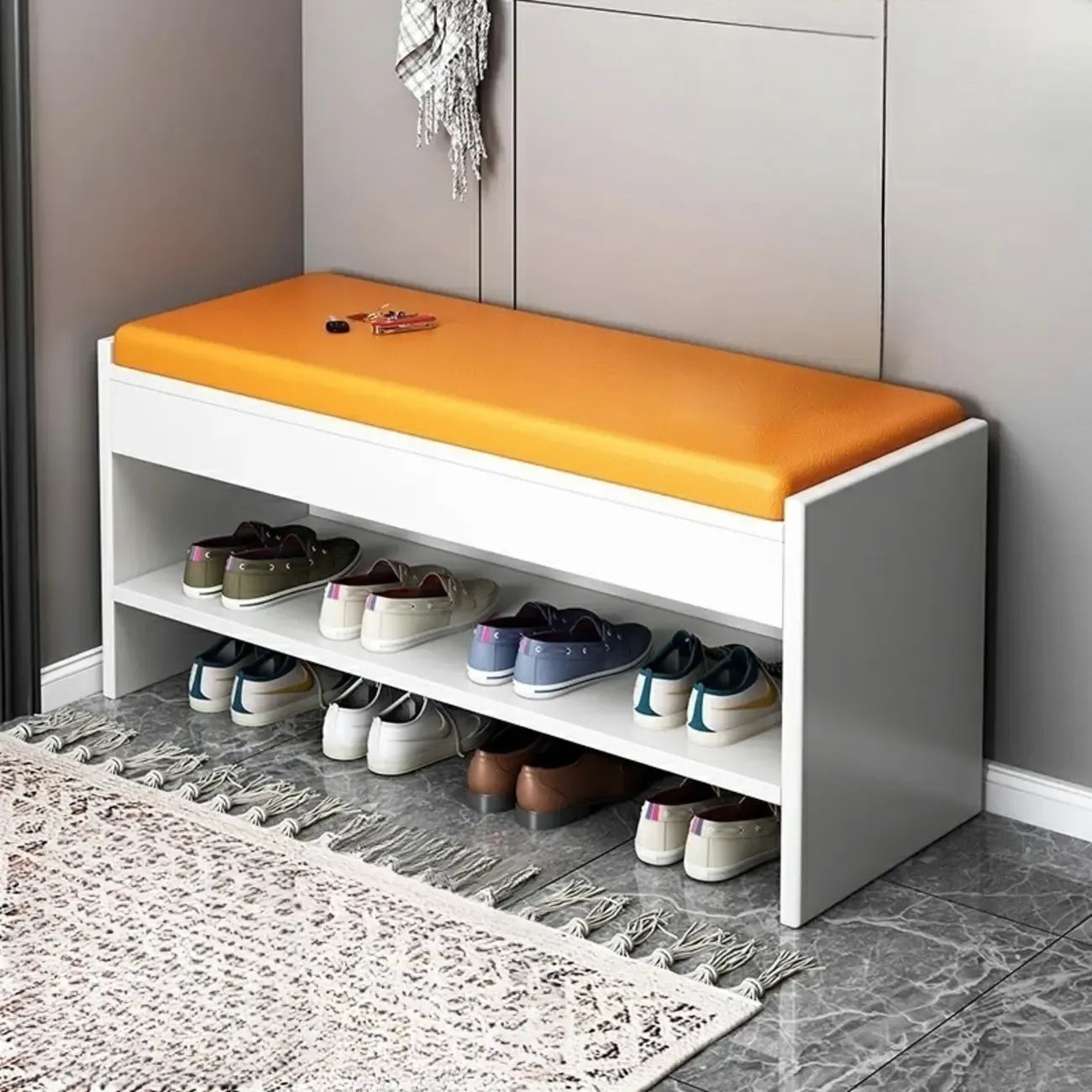 Minimalist Entryway Leather Shoe Storage Bench