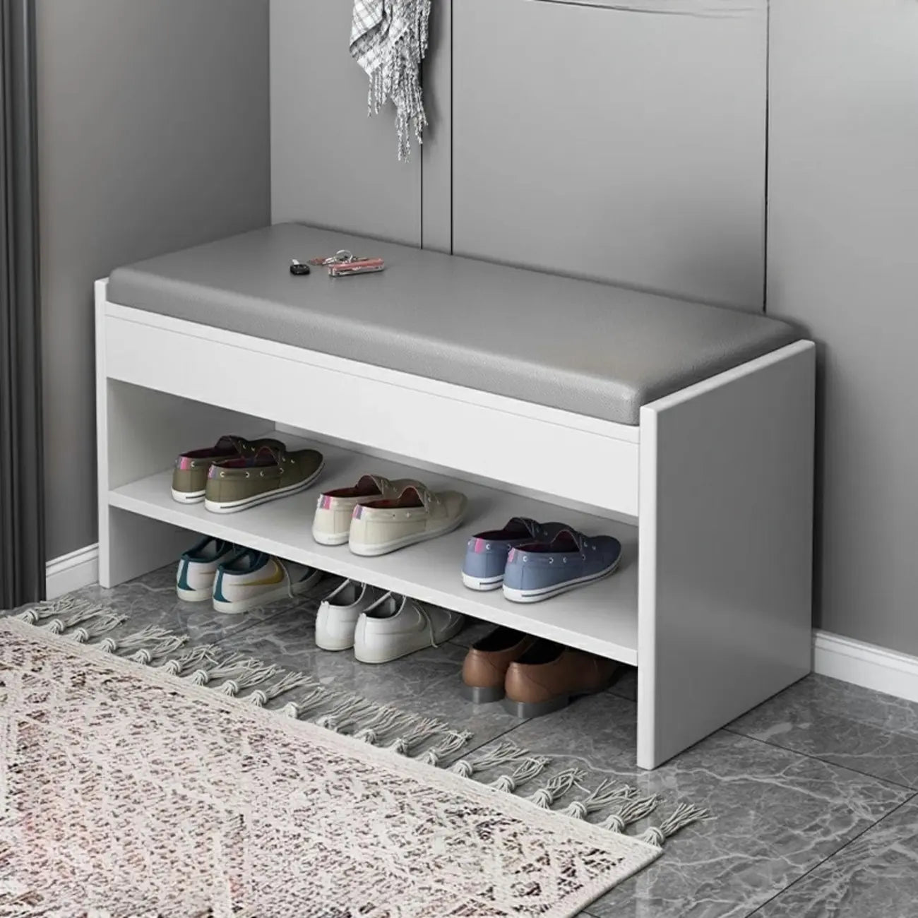 Minimalist Entryway Leather Shoe Storage Bench