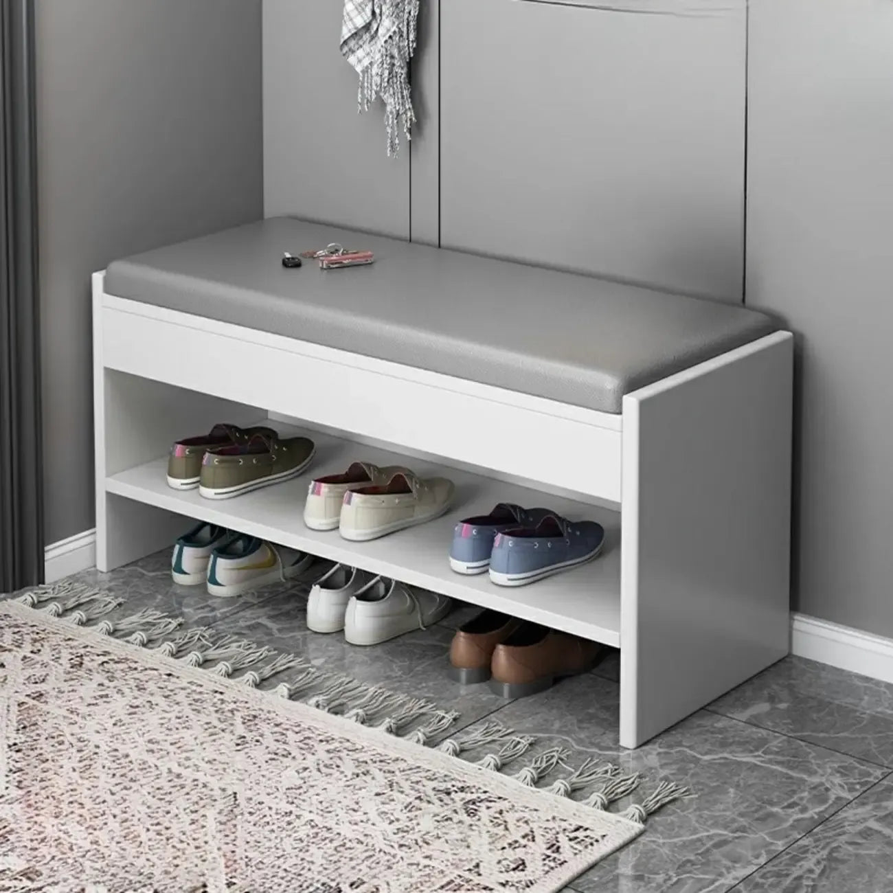 Minimalist Entryway Leather Shoe Storage Bench