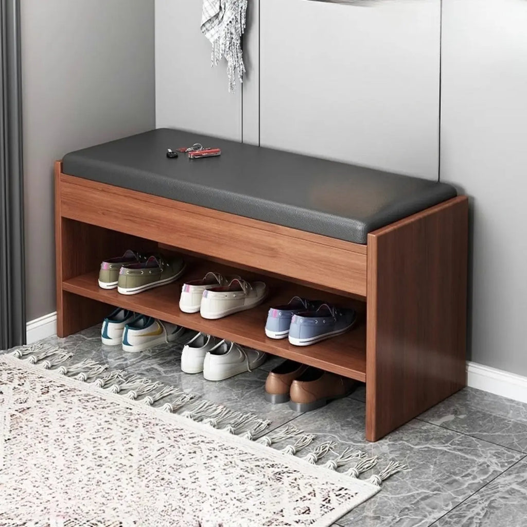 Minimalist Entryway Leather Shoe Storage Bench