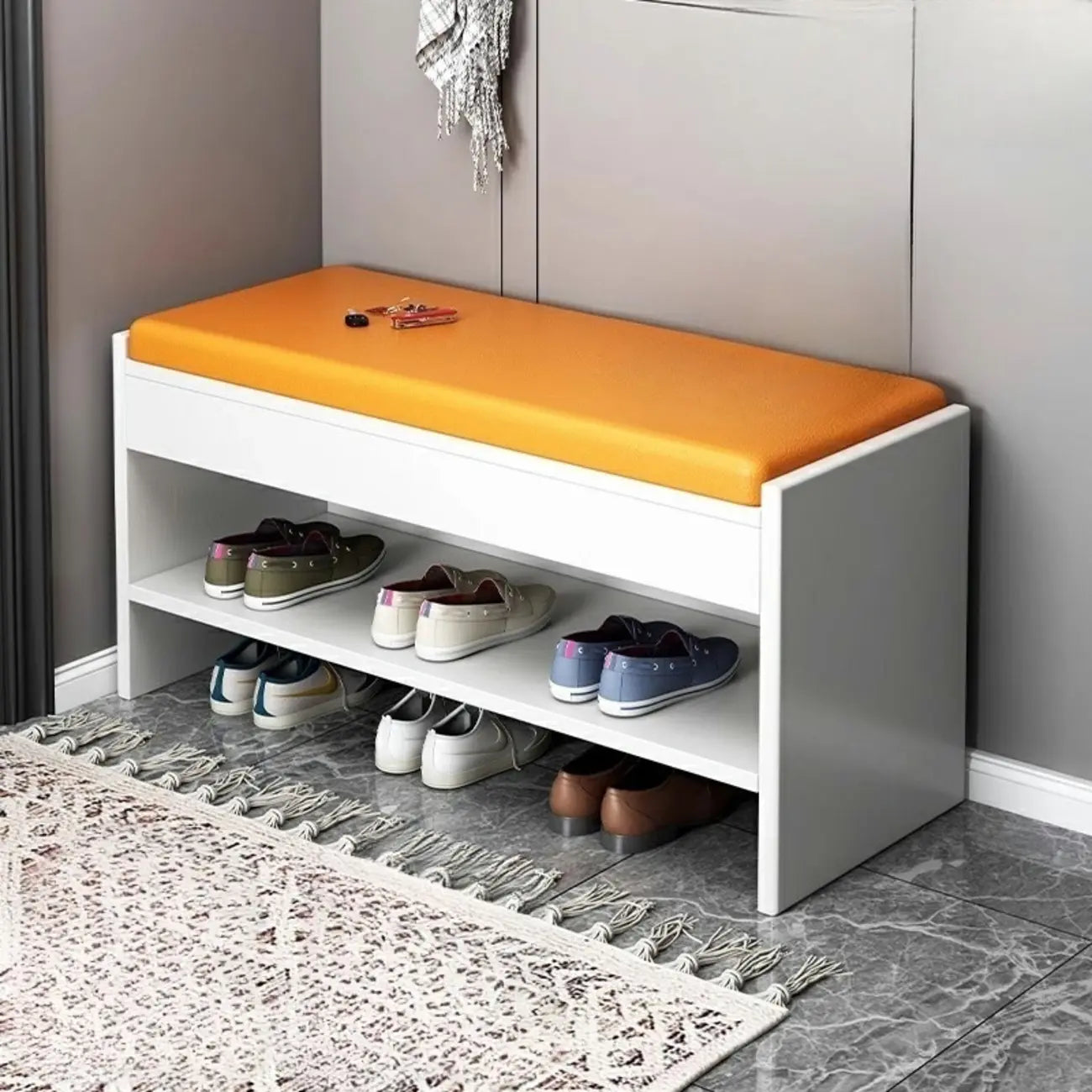 Minimalist Entryway Leather Shoe Storage Bench