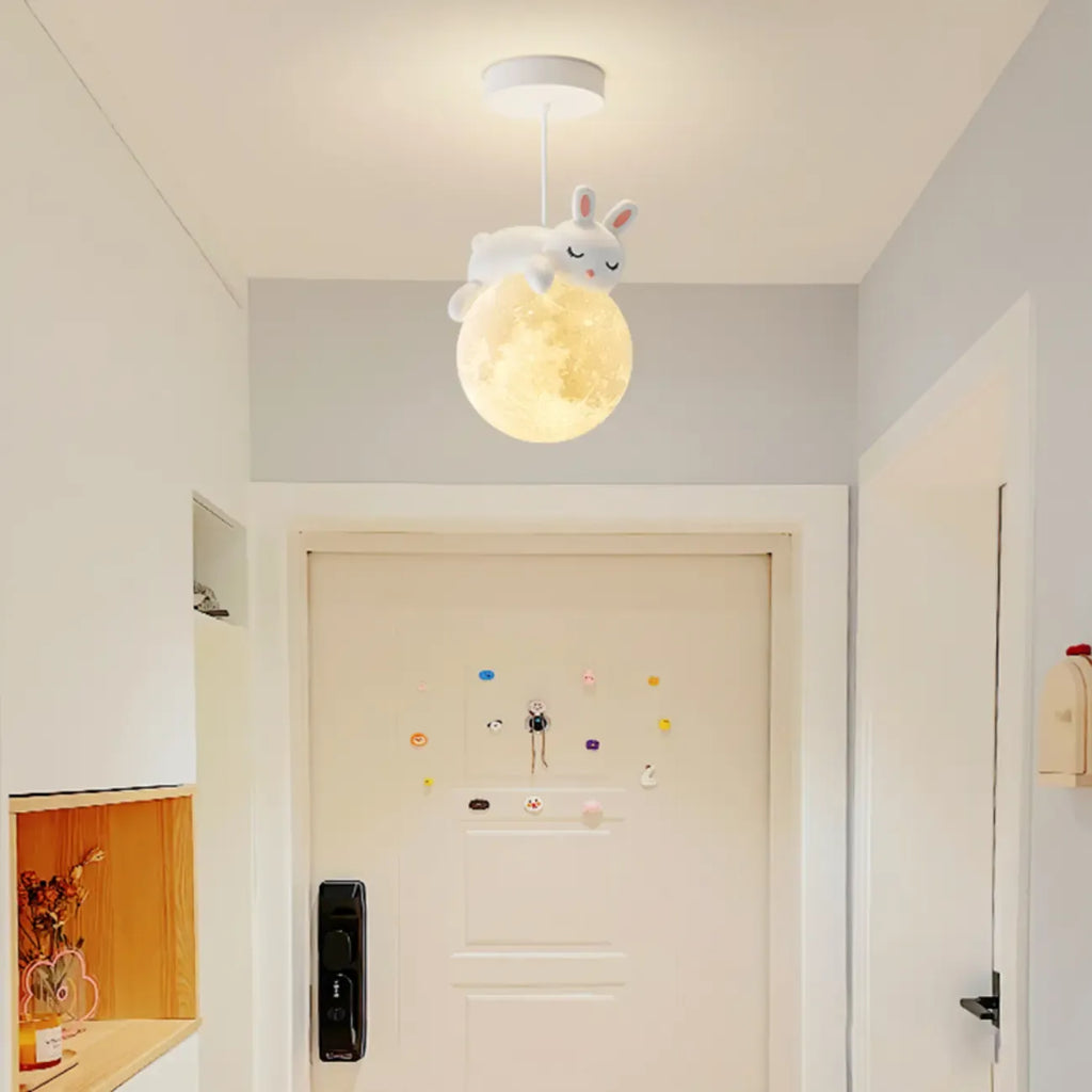 Cartoon Animal White Metal Acrylic Globe Pendant Light