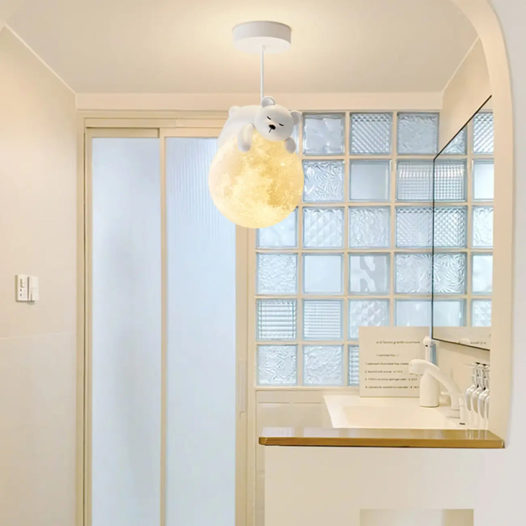 Cartoon Animal White Metal Acrylic Globe Pendant Light