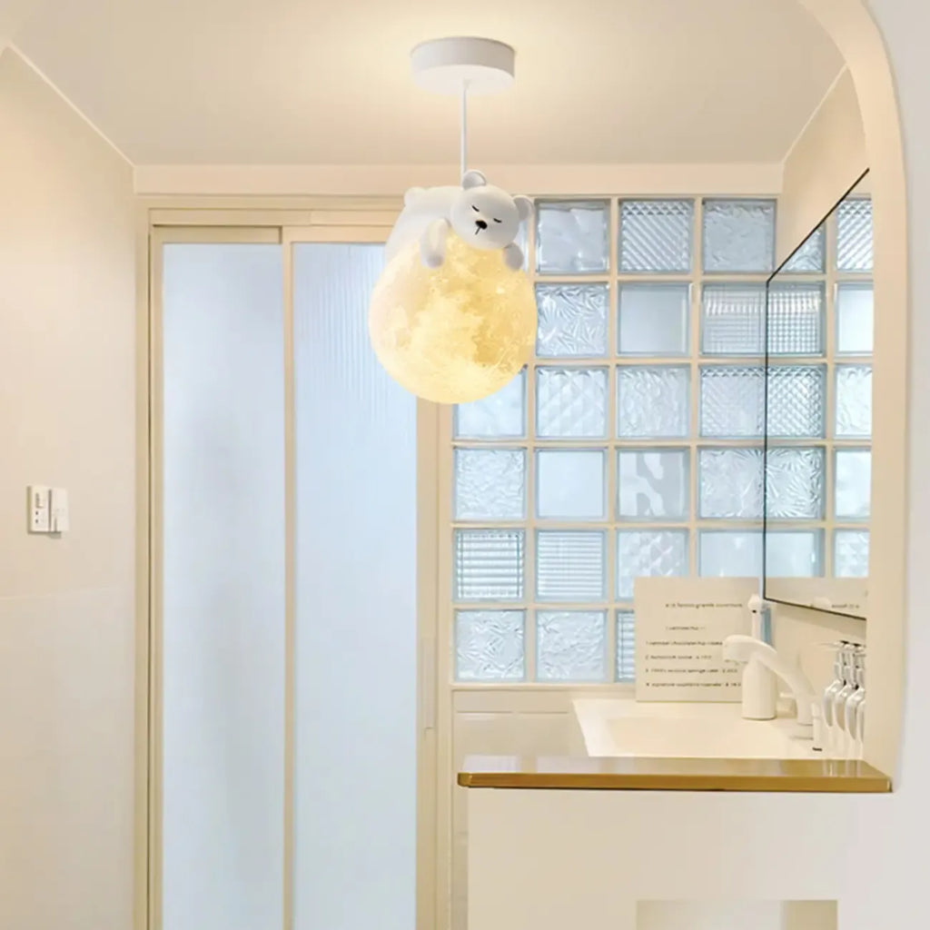 Cartoon Animal White Metal Acrylic Globe Pendant Light