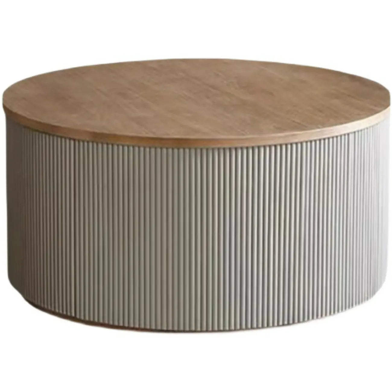 Scandinavian Wood Gray Cylinder Coffee Table with 2 Drawers