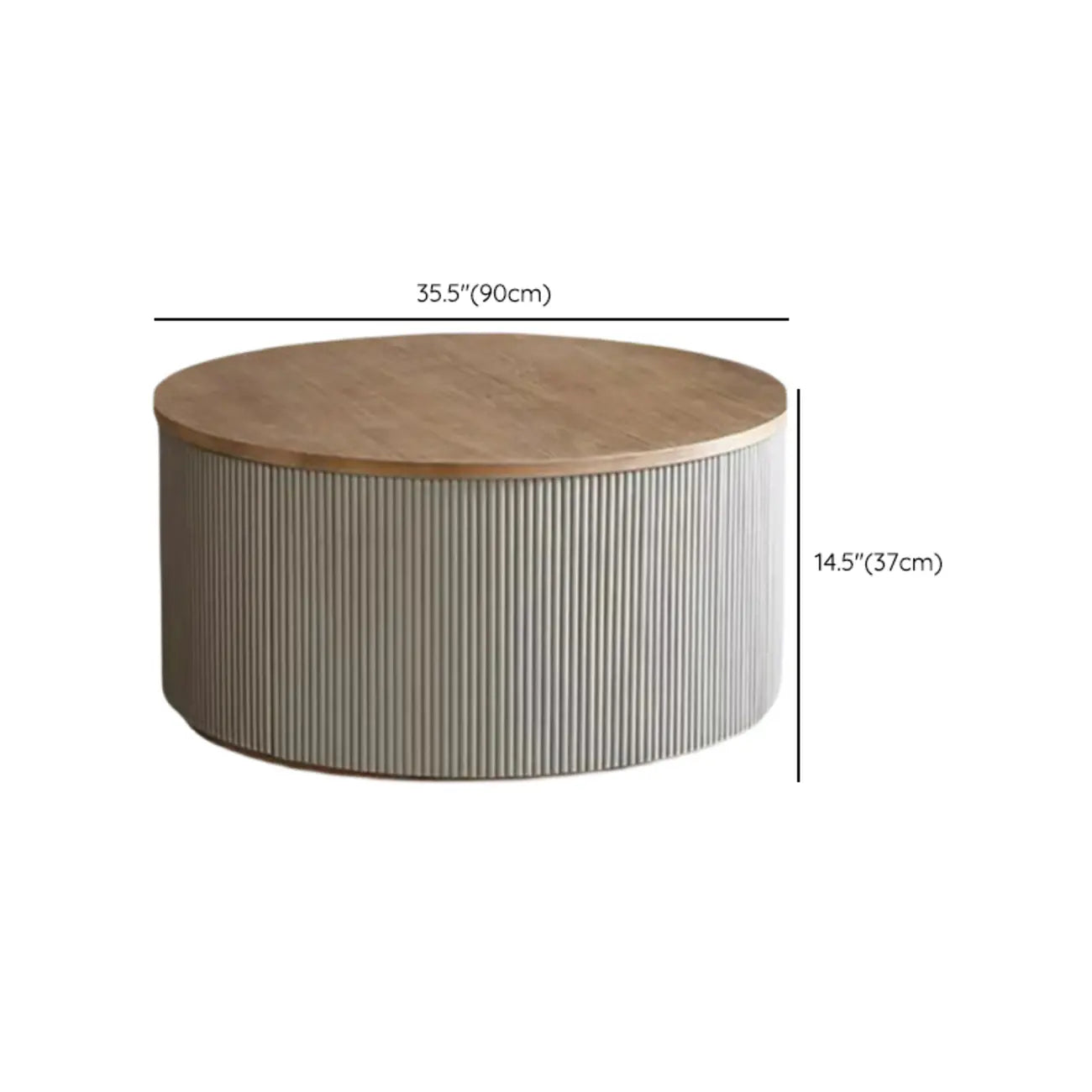 Scandinavian Wood Gray Cylinder Coffee Table with 2 Drawers