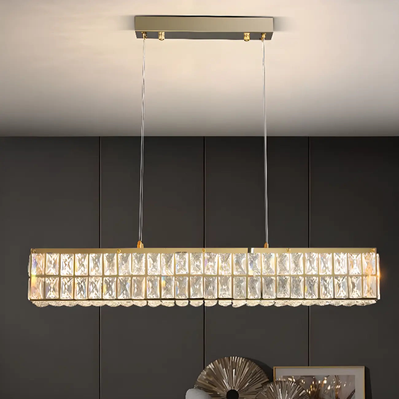 Rectangle Crystal Island Pendant Light Dimmable LED for Kitchen