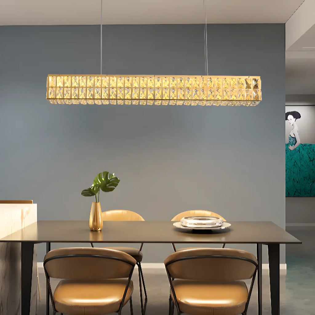 Rectangle Crystal Island Pendant Light Dimmable LED for Kitchen
