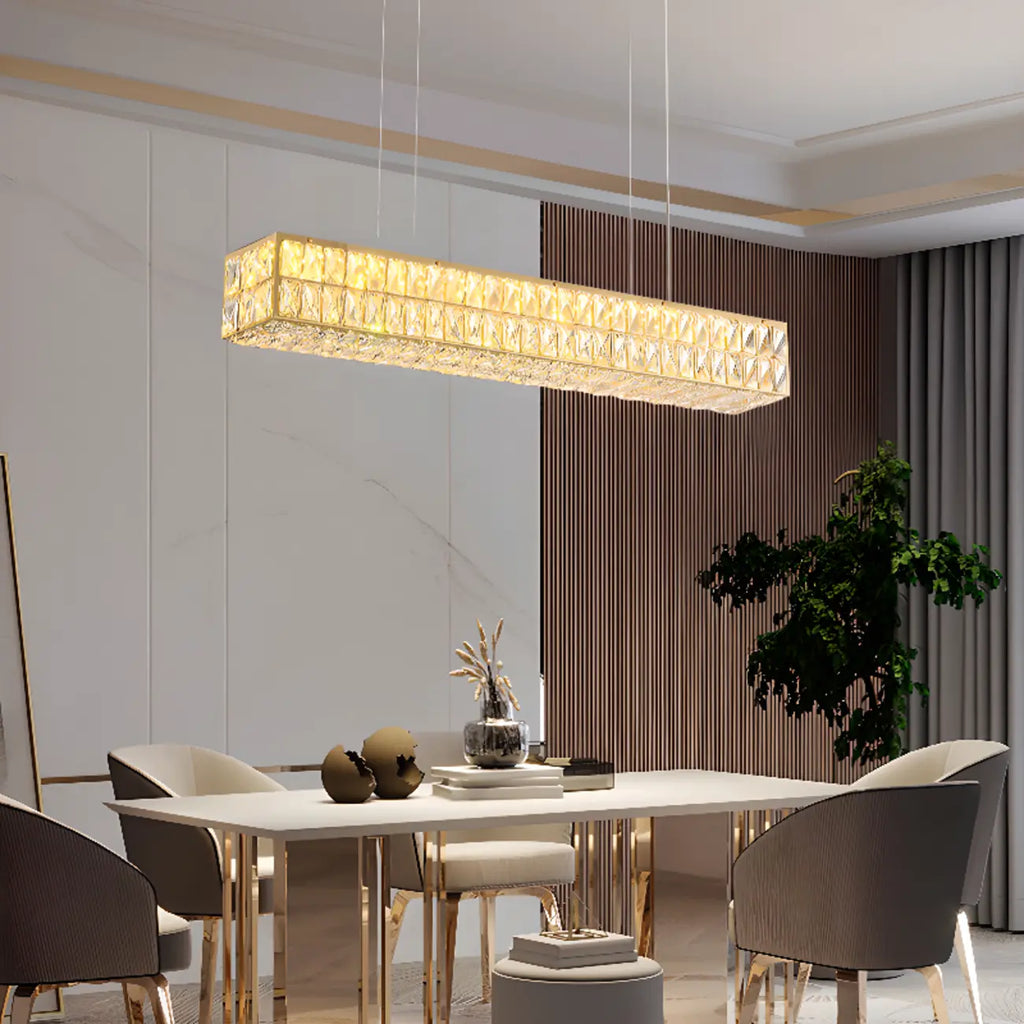 Rectangle Crystal Island Pendant Light Dimmable LED for Kitchen