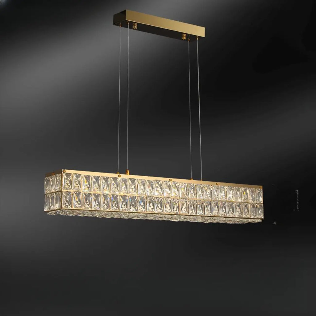 Rectangle Crystal Island Pendant Light Dimmable LED for Kitchen