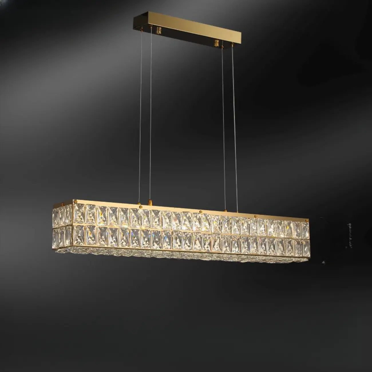 Rectangle Crystal Island Pendant Light Dimmable LED for Kitchen