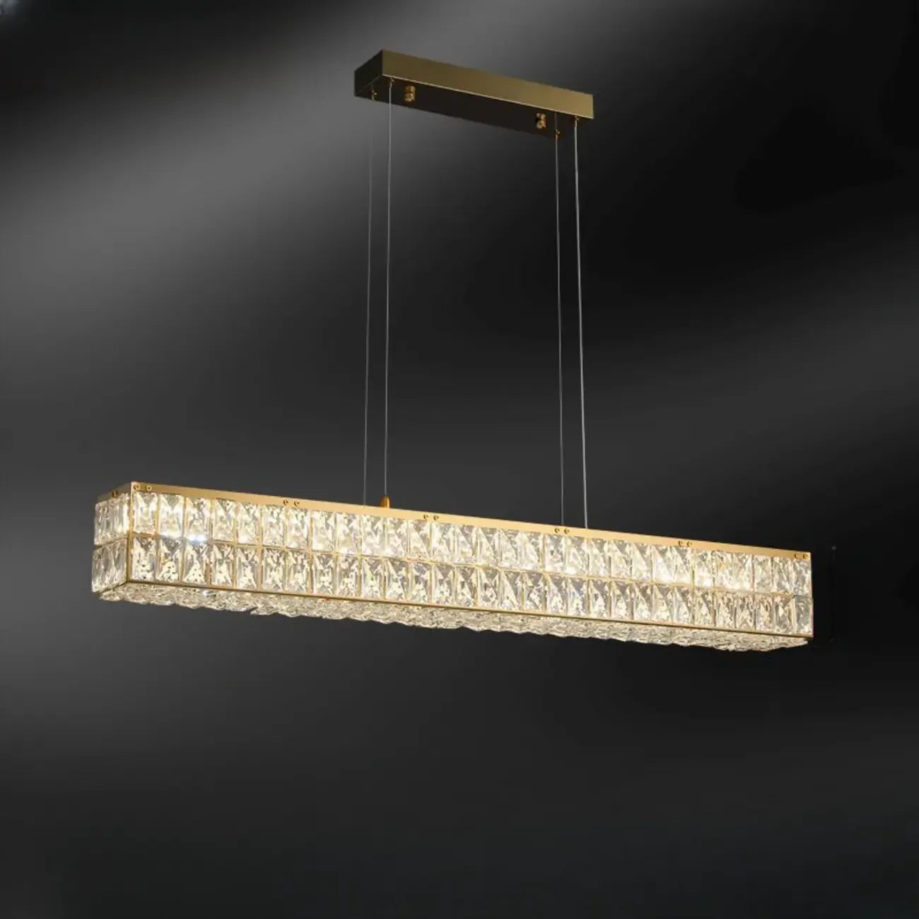Rectangle Crystal Island Pendant Light Dimmable LED for Kitchen