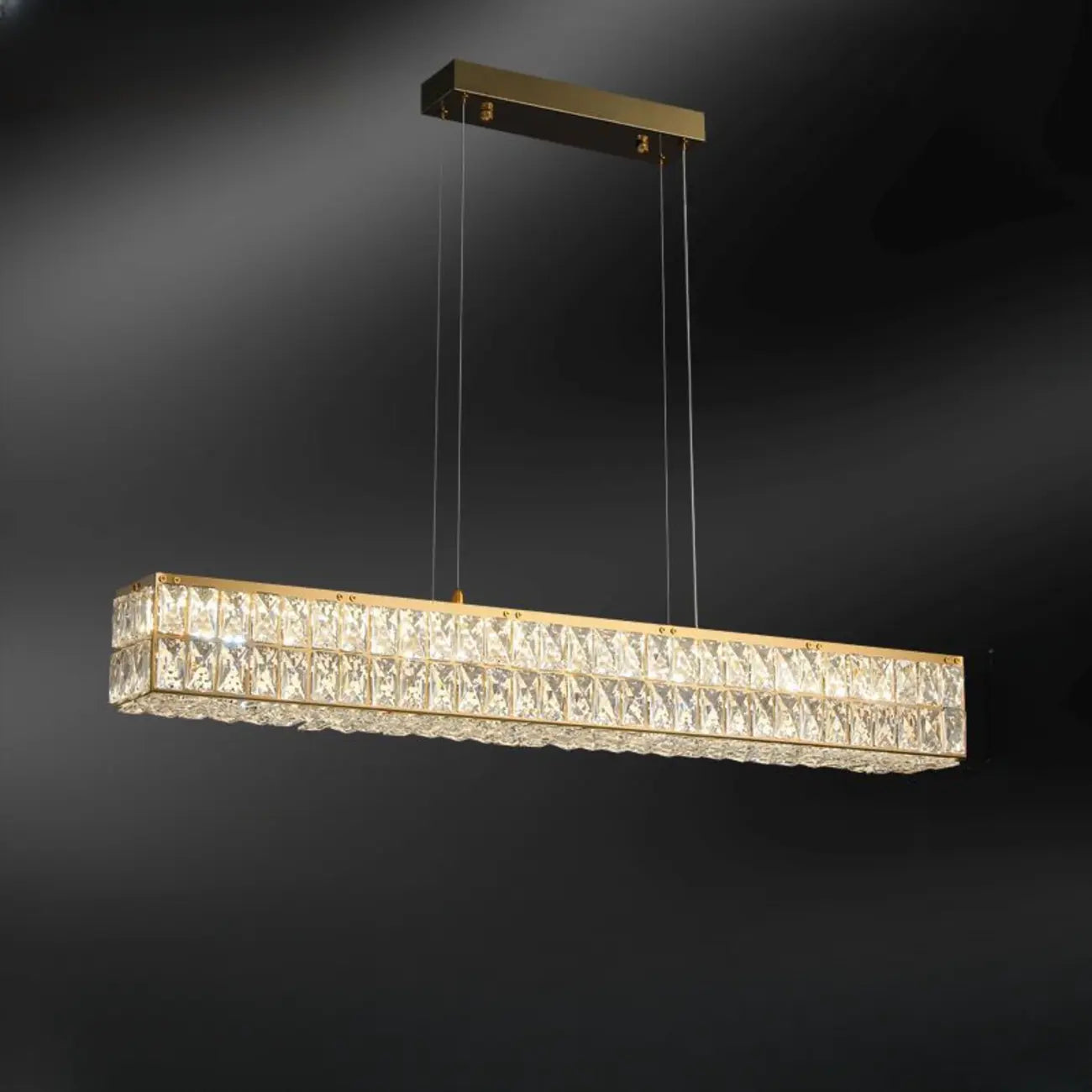 Rectangle Crystal Island Pendant Light Dimmable LED for Kitchen