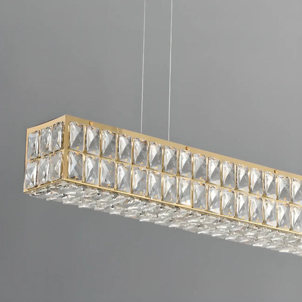 Rectangle Crystal Island Pendant Light Dimmable LED for Kitchen