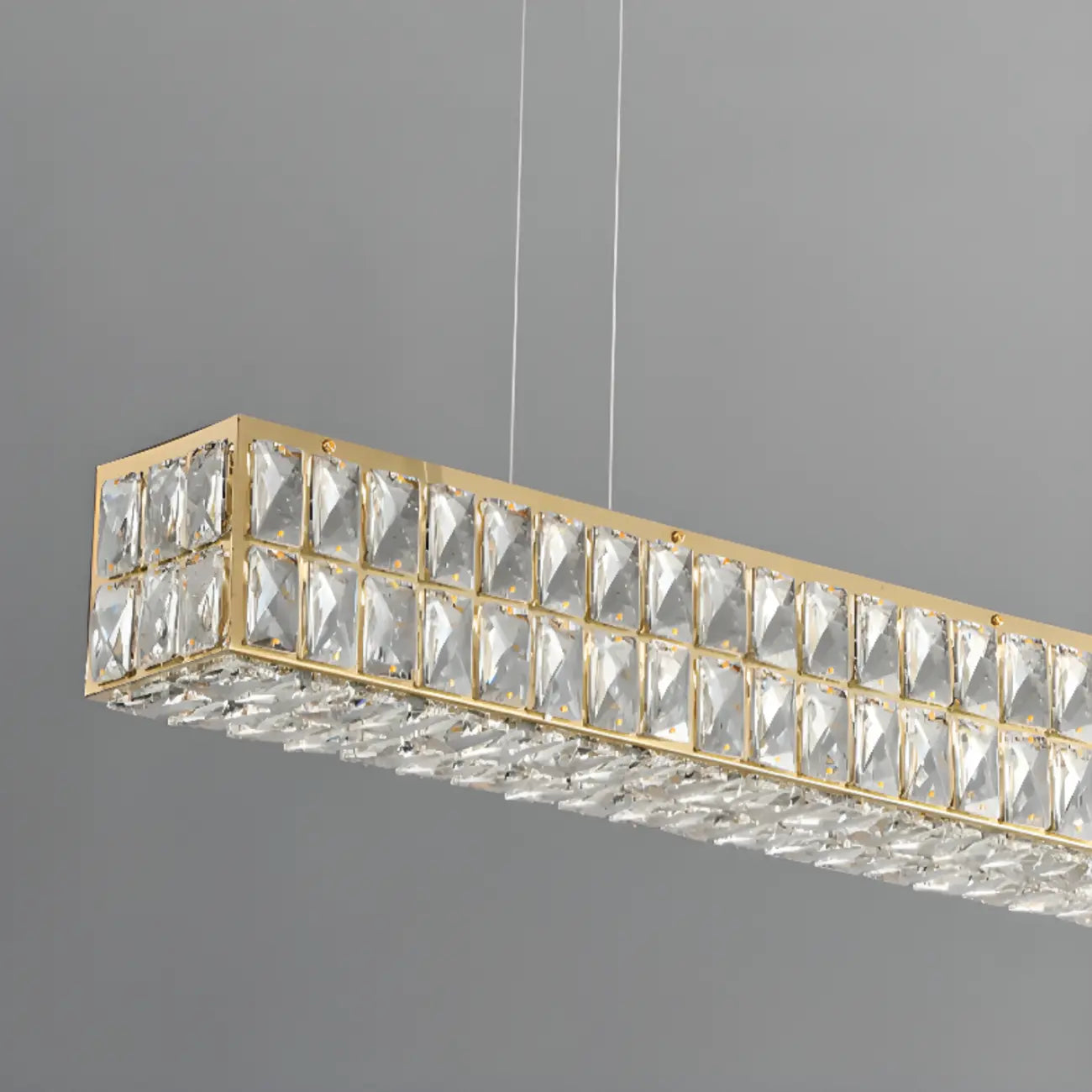 Rectangle Crystal Island Pendant Light Dimmable LED for Kitchen